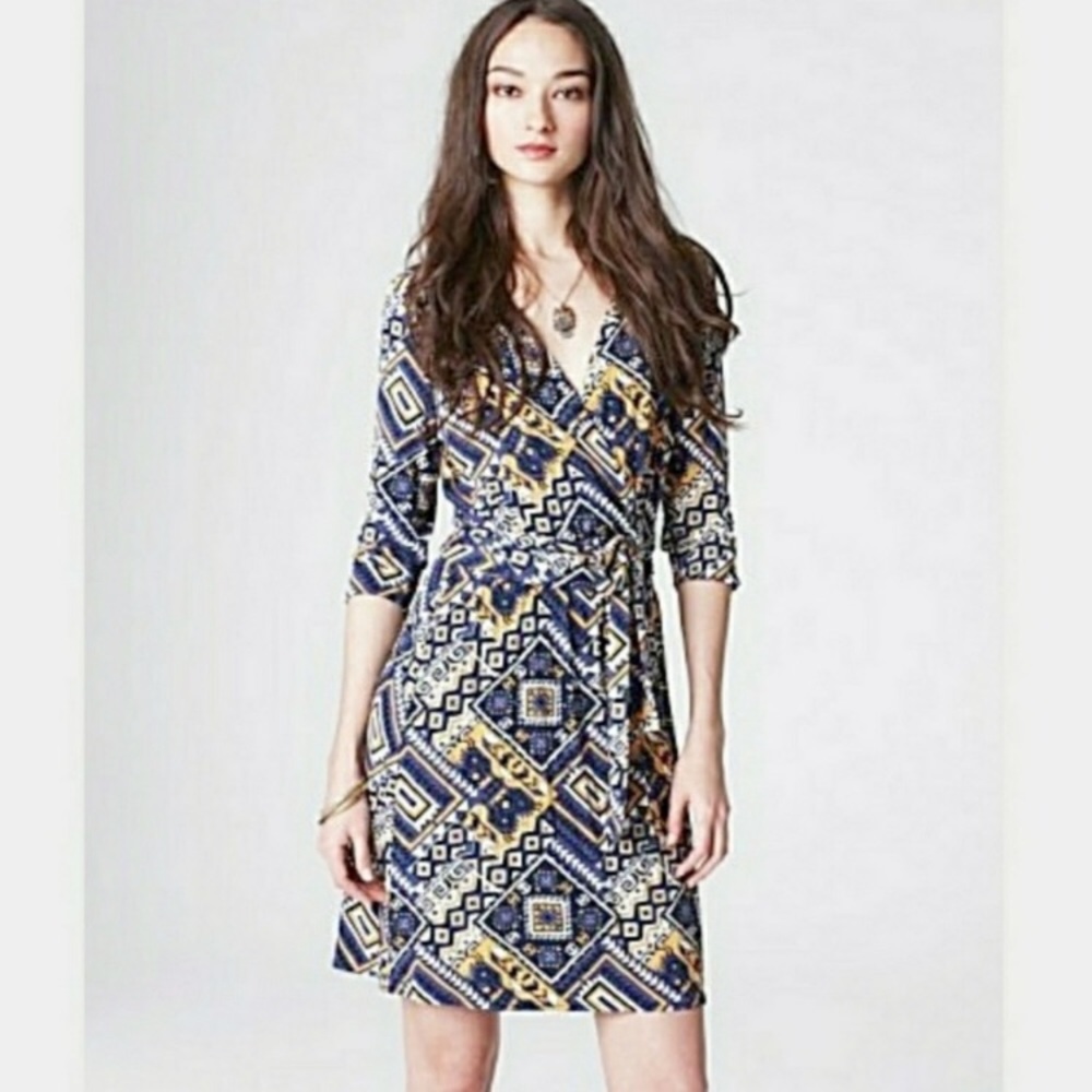 Lucky Brand Mayan Faux Wrap Geometric Dress